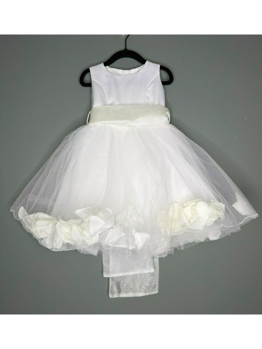 Joy Kids Little Girls Toddler 2 Flower Girl Princess Ivory Satin Sash Flower Pet